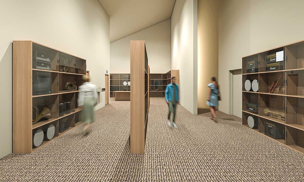 3D rendering of the music room for the orchestra of MYAC to store their instruments.