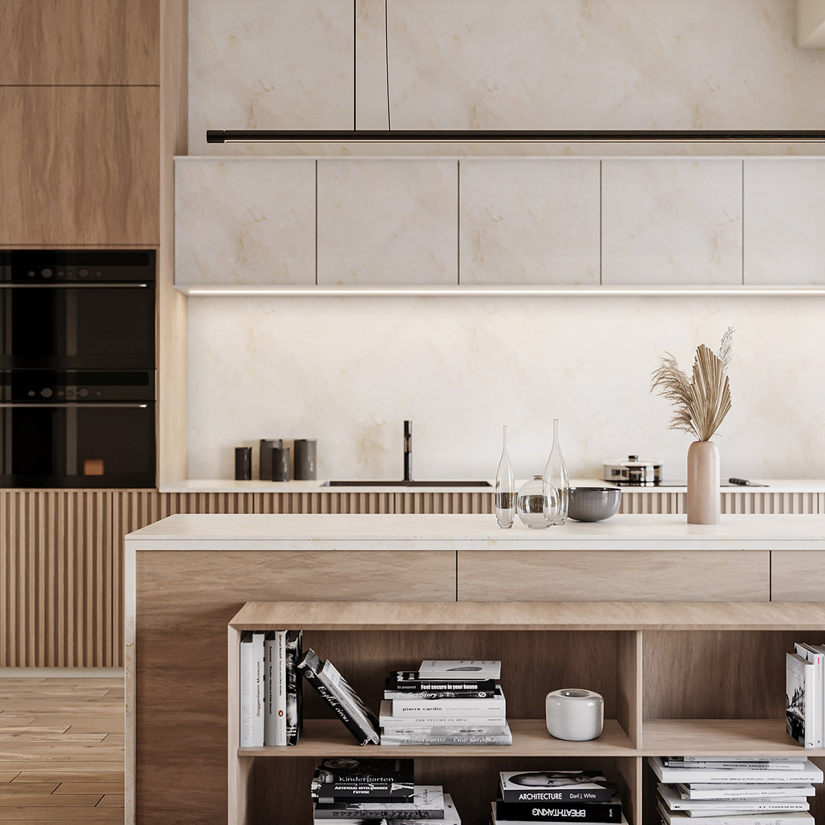 3d interior rendering of a modern kitchen