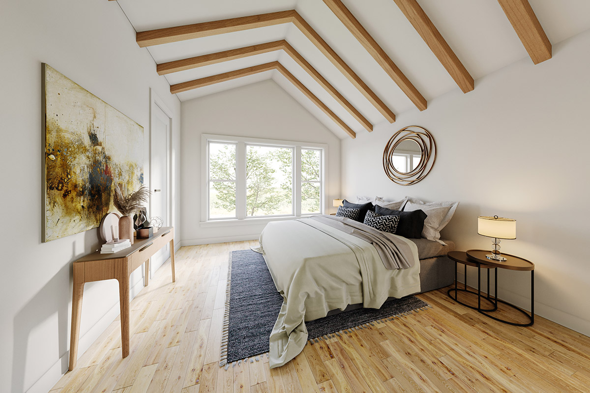 A Contemporary design bedroom shwoing all features before it is built.